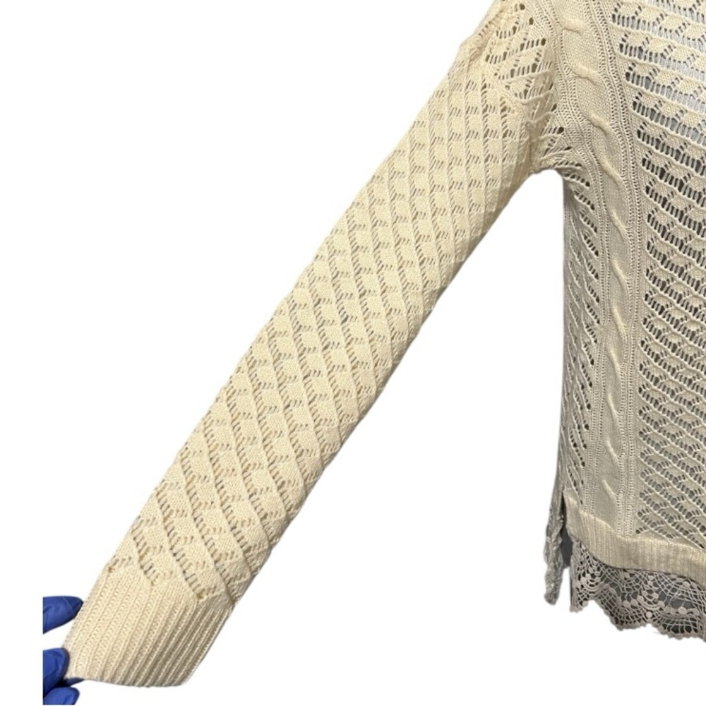 Takara Cream Knit Sweater With Lace Skirt Ling Sleeves Size L - Picture 5 of 8